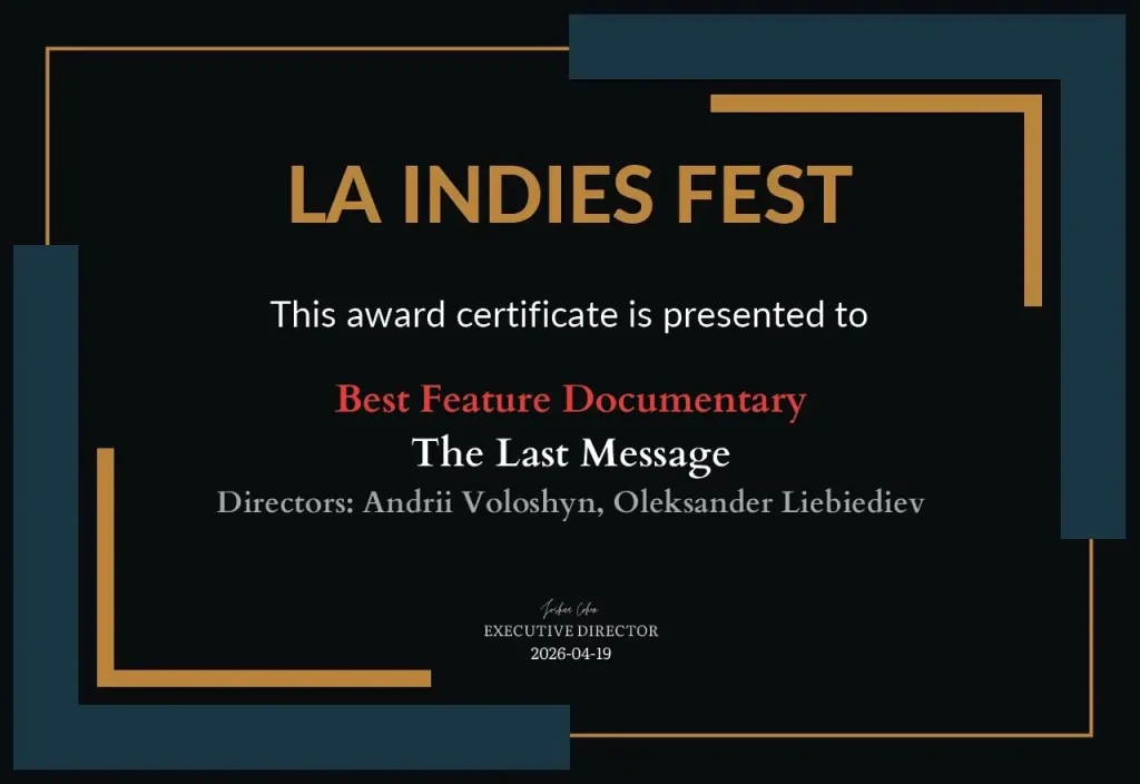 The Last Message LA Indies Fest Certificate